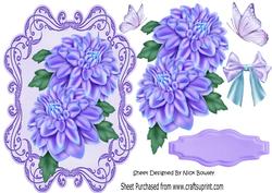 Chrysanthemums on a Ornate Frame with Butterflies & Bow