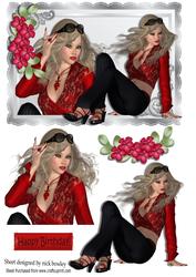 Pretty Girl Posing with Red Flowers