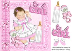 Sleeping Baby Girl with Her Bottle and Rattle 8x8