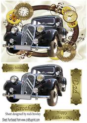 Lovely Black Vintage Car in Gold Frame of Vintage Clocks