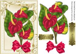 Pretty Exotic Anthuriam Flower with Bow in Ornate Frame