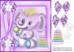 Cute Baby Ele, with His Rattle and Toys 8x8