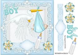 Baby Boy Carried by a Stork with His Bottle 8x8
