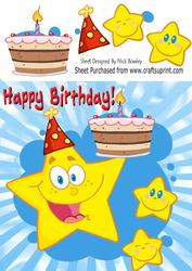 Birthday Cake with Funny Face Stars 8x8