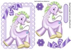 Cute Lilac Giraffe in Heart Frame with Bow