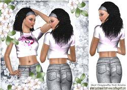 Pretty Girl Posing in Silver Headband, Jeans & Flowers 8x8