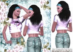 Pretty Girl Posing in Turq Headband, Jeans & Flowers 8x8