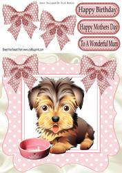 Cute Little Yorkshire Terrier with Princess Dish & Bows 8x8