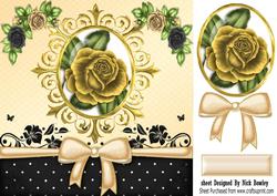 Pretty Gold Rose in Frame with Big Bow 8x8