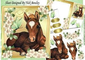 Brown Foal Laying Down with Flowers & Butterflies 8x8 Kit