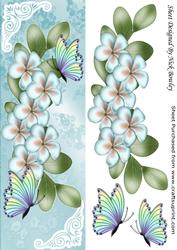 Cascading Blue Flowers with Rainbow Butterflies Tall Dl