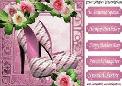 Pretty Pink Stripe Shoes with Summer Roses 8x8