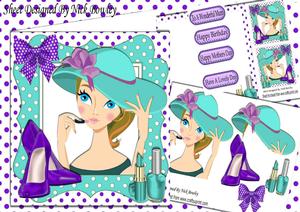 Trendy Lady in Her Turq Hat with Shoes 8x8 Mini Kit