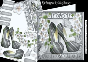 Silver Stripe and Green Shoes with Flowers 8x8 Mini Kit