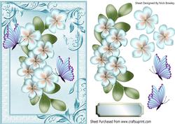 Pretty Blue Flowers with Butterflies in Ornate Frame