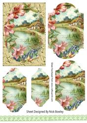 Pretty Cottage with Flowers Bracket Pyramids