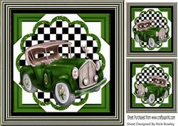 Green Vintage Car with Chequered Frame 8x8