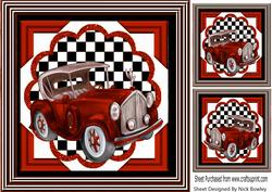 Red Vintage Car with Chequered Frame 8x8