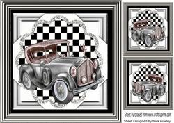 Silver Vintage Car with Chequered Frame 8x8