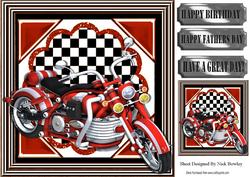 Red Motorbike with Chequered Ornate Frame 8x8