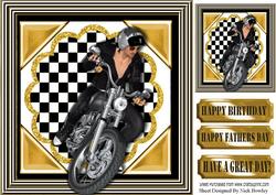 Biker on His Mean Machine in Checkered Frame 8x8