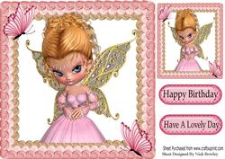 Pretty Faerie in Pink Icing Frame with Butterflies 8x8