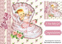Sweet Little Baby Girl in a Pink Bootie with Bows 8x8