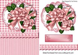 Pink Gingham and Pink Flower with Bow on Lace