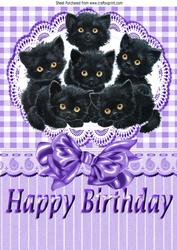 Six Cute Little Black Kittens on Lace with Bow A4