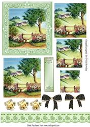 Pretty Cotswold Cottages in the Meadow with Flowers Pyramids