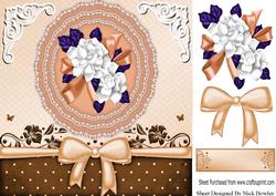 Pretty Peach Lace Doilie with Flowers and Bow 8x8