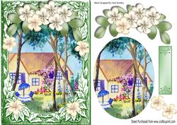 Tea in the Garden with Pretty Flowers and Cottage