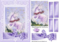 Sweet Little Unicorn with Flowers and Lilac Bow