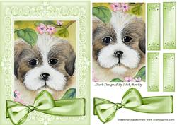Cute Puppy Amongst the Flowers with Big Bow