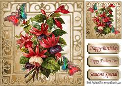 Pretty Fuchsia with Butterflies in Ornate Frame 8x8