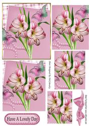 Pretty Pink Lily with Butterflies in Ornate Frame Pyramids