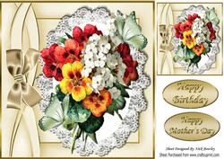 Pretty Summer Bouquet of Flowers on Lace with Bow 8x8