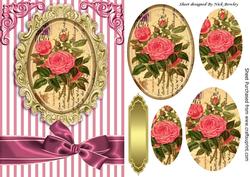 Pretty Pink Roses on a Script, with a Pink Bow Oval Pyramids