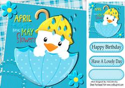 April Showers Bring May Flowers, Cute Duck in the Rain 8x8