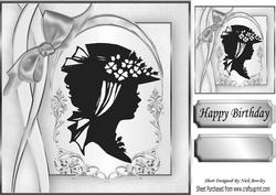 Lovely Vintage Silhouette Lady with Silver Bow 8x8