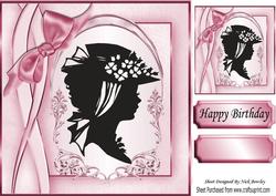 Lovely Vintage Silhouette Lady with Rose Bow 8x8