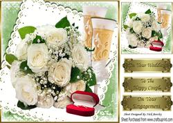 Cream Rose Bouquet, Champagne and His N Hers Rings 8x8