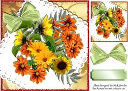 Pretty Spray of Mixed Summer Flowers on Lace 8x8
