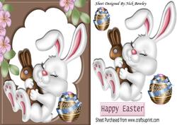 Sleepy Bunny in Chocolate Frame with Easter Eggs