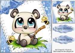 Cute Little Panda with Bees on Lace with Bow 8x8