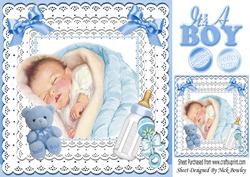Sweet Little Sleeping Baby Boy on Lace with Bows 8x8
