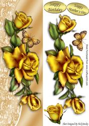 Beautiful Gold Roses on Lace with Butterfly Tall Dl