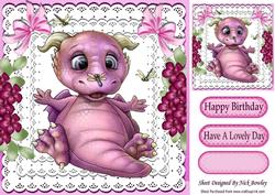 Cute Little Pink Baby Dragon on Lace with Bows 8x8