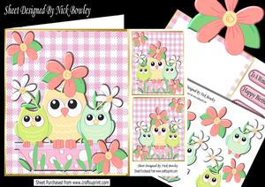 Cute Family of Owls in a Flower Pot, with Flowrs 8x8 Kit