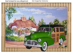 Green 1948 Vintage Woody, with Pretty Cottage A4